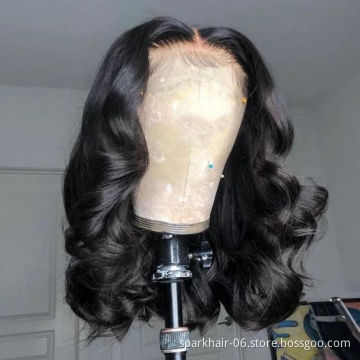Wholesale Invisible Knots Short Body Wave Swiss Lace Front Human Hair Wig For Black Woman In Xuchang Short Body wave